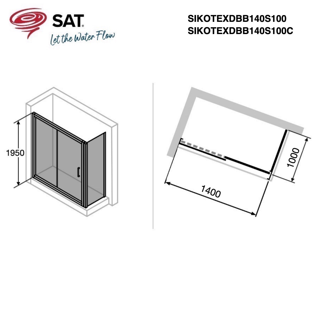 SIKOTEXDBB140S100 SAT TEX 140 x 100 cm pravokotna tuš kabina brez okvirja