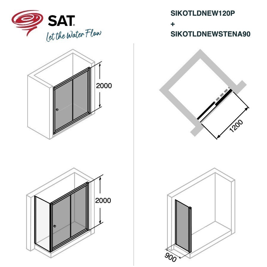 SIKOTLDNEW12090P SAT T-Linea 120 x 90 pravokotna tuš kabina