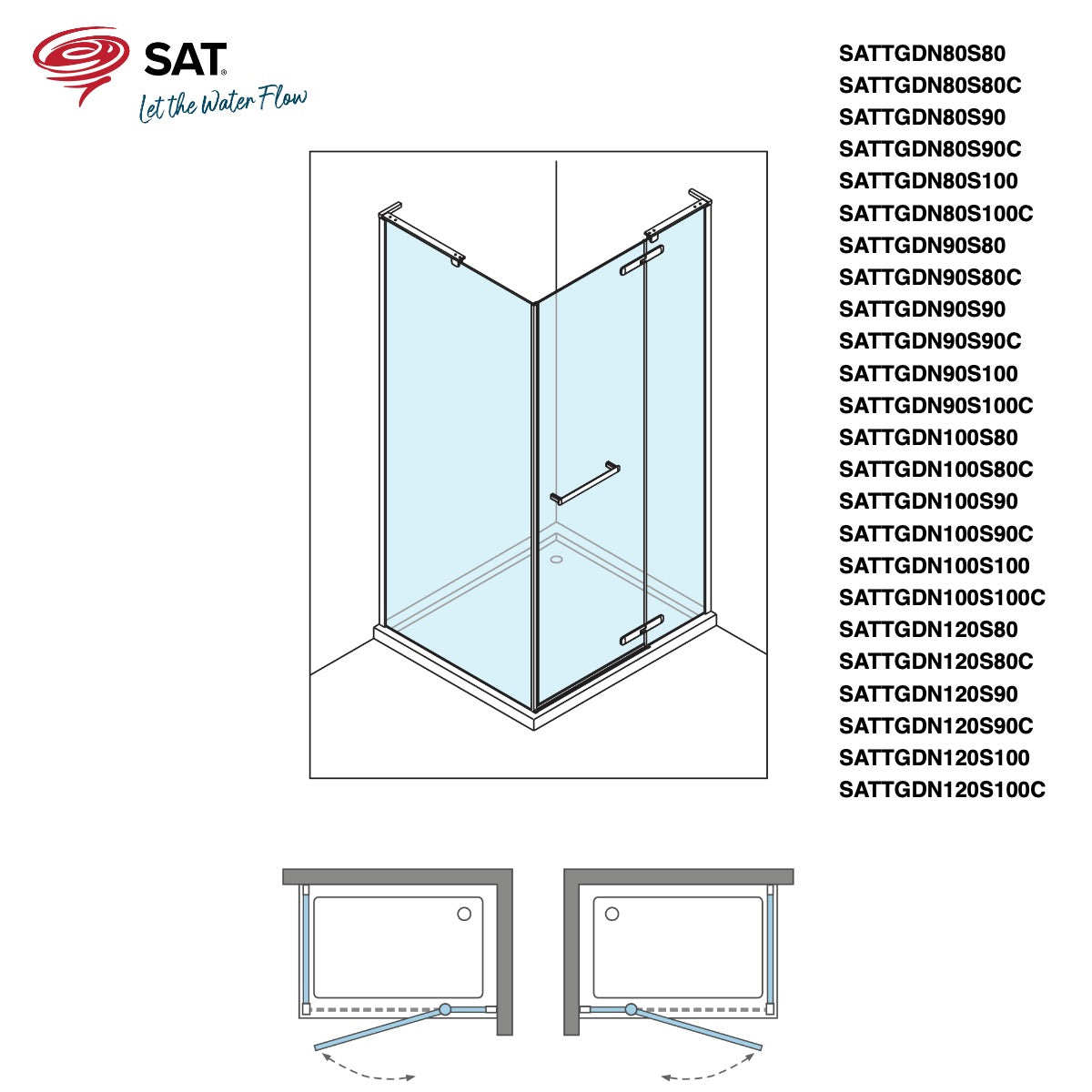 SATTGDN80S90 SAT TGD NEW 90 x 80 cm pravokotna tuš kabina brez okvirja