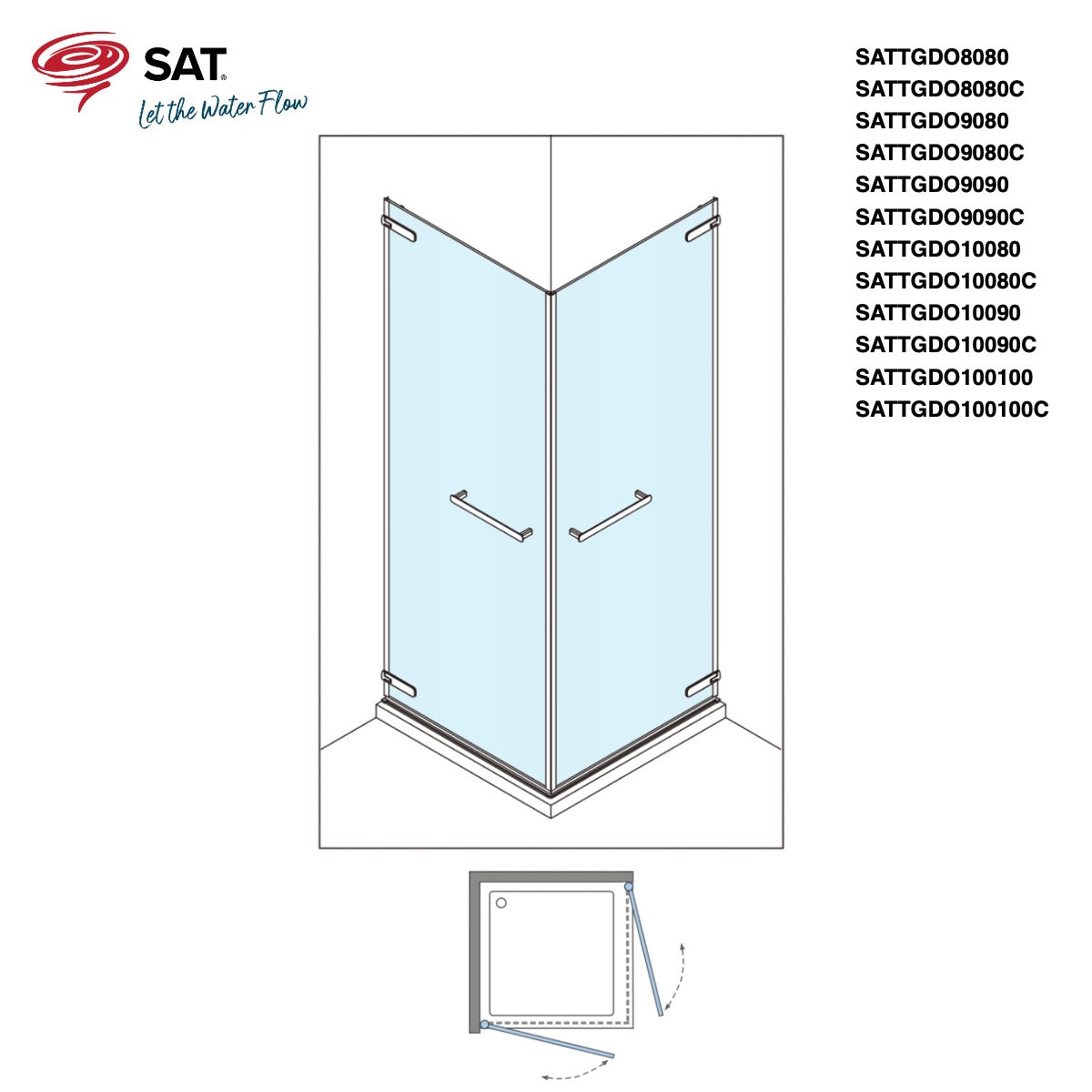 SATTGDO10080C SAT TGD NEW 100 x 80 cm pravokotna tuš kabina brez okvirja črna