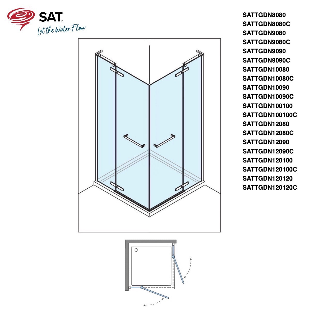 SATTGDN10090C SAT TGD NEW 100 x 90 cm pravokotna tuš kabina brez okvirja črna