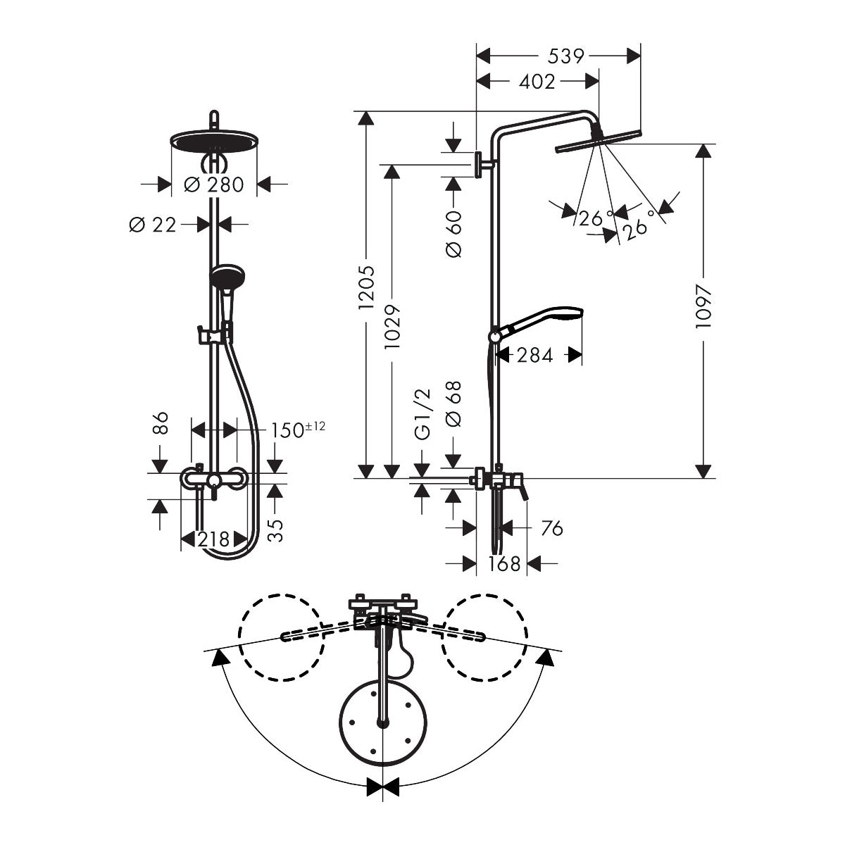 26791000 Hansgrohe Croma Select S 280 stenska armatura s tuš setom