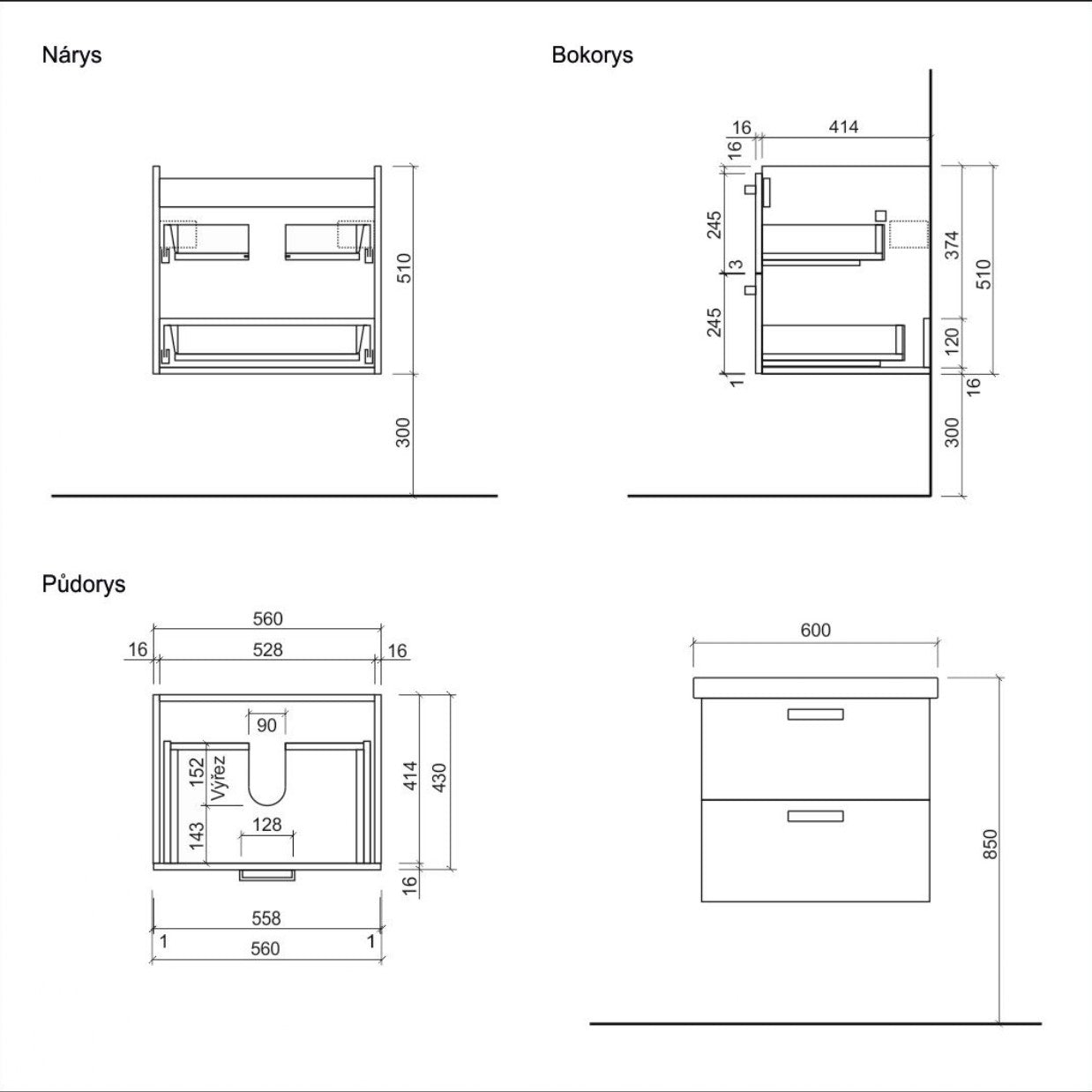 VARIO260ZDBDB Naturel Vario 60 x 45 cm umivalnik z omarico