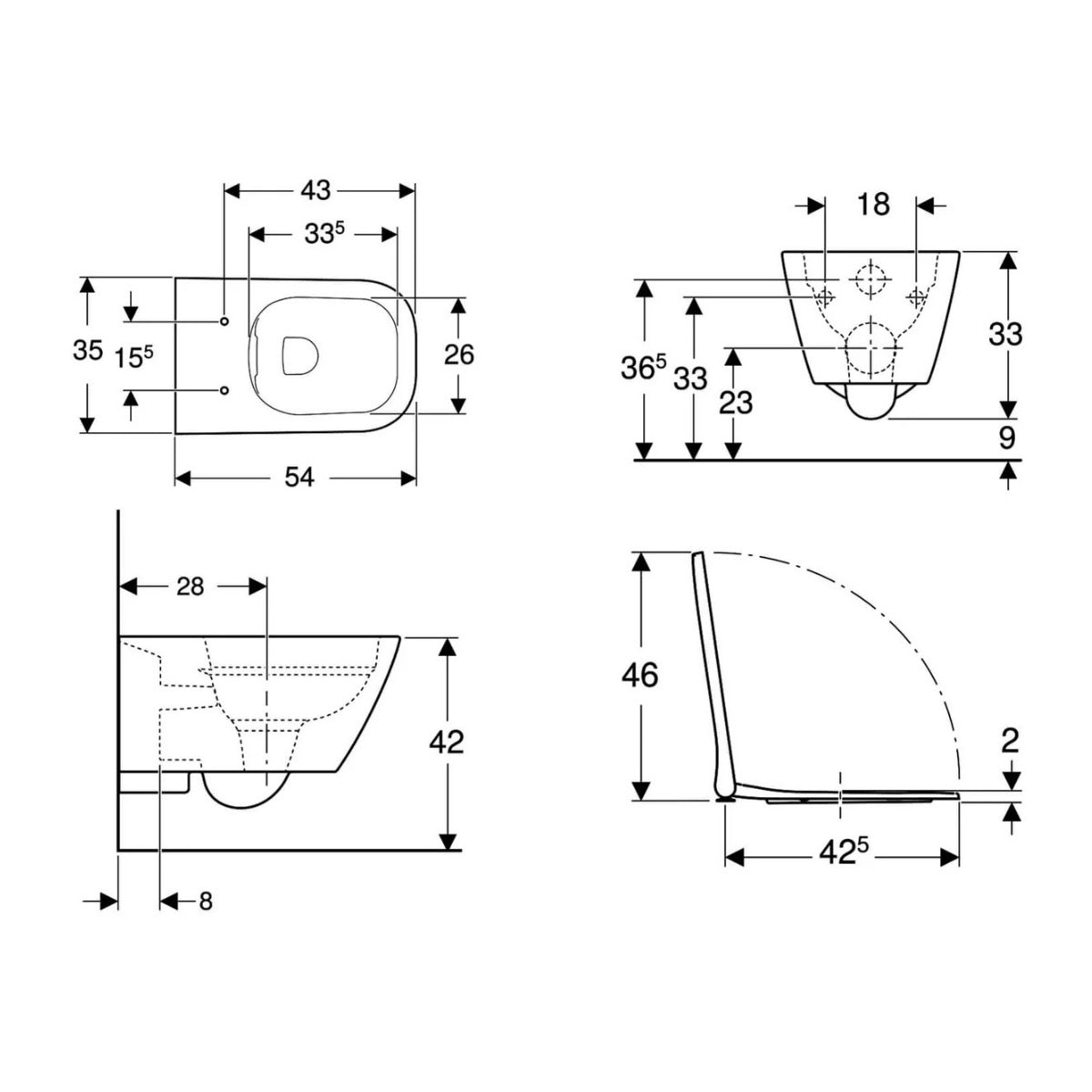 KOGEGESSD25W Geberit Smyle Square WC školjka s podometnim splakovalnikom Geberit Duofix 458.103.00.1 Delta25