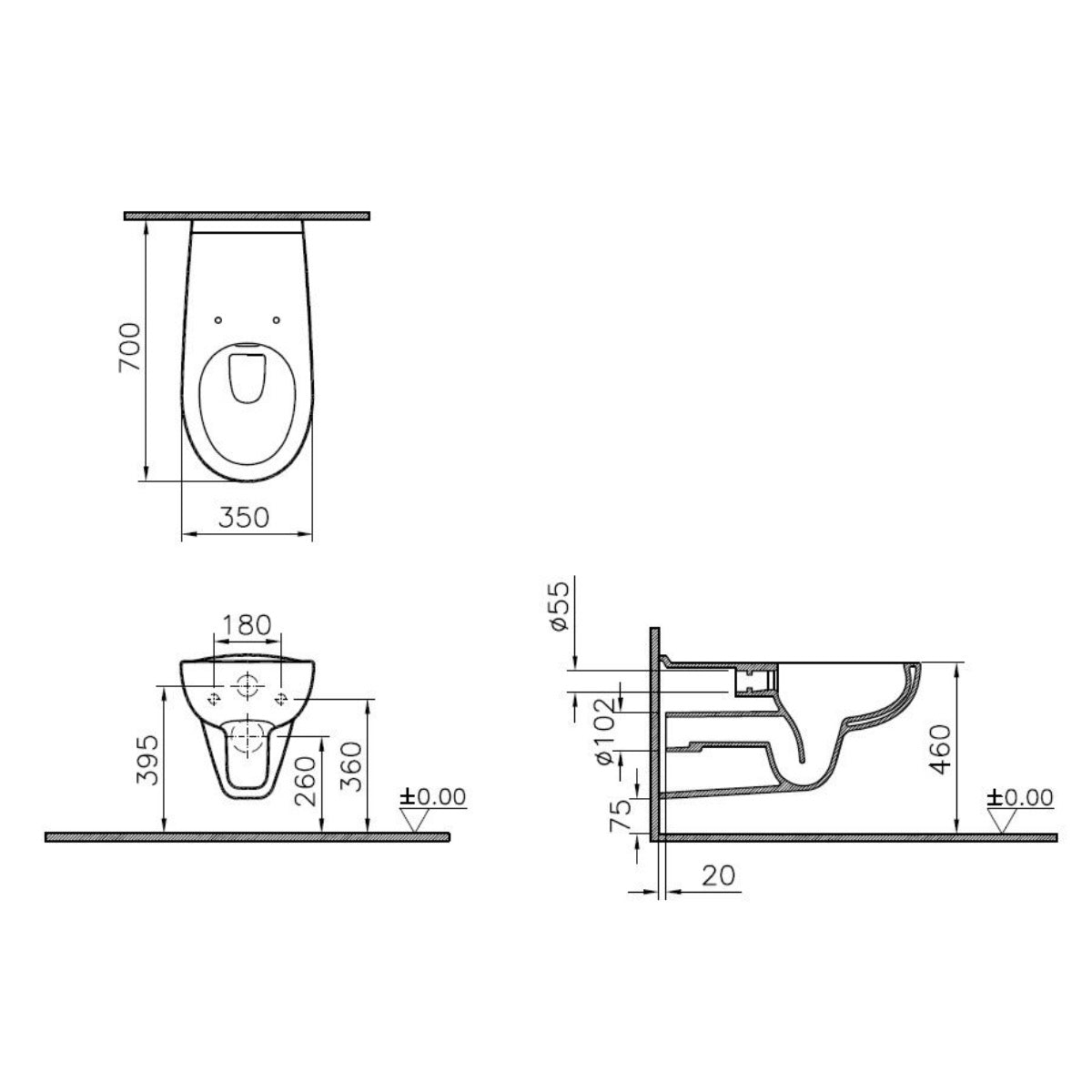 5810B003-0075 Vitra Conforma viseča brezrobna WC školjka za invalide