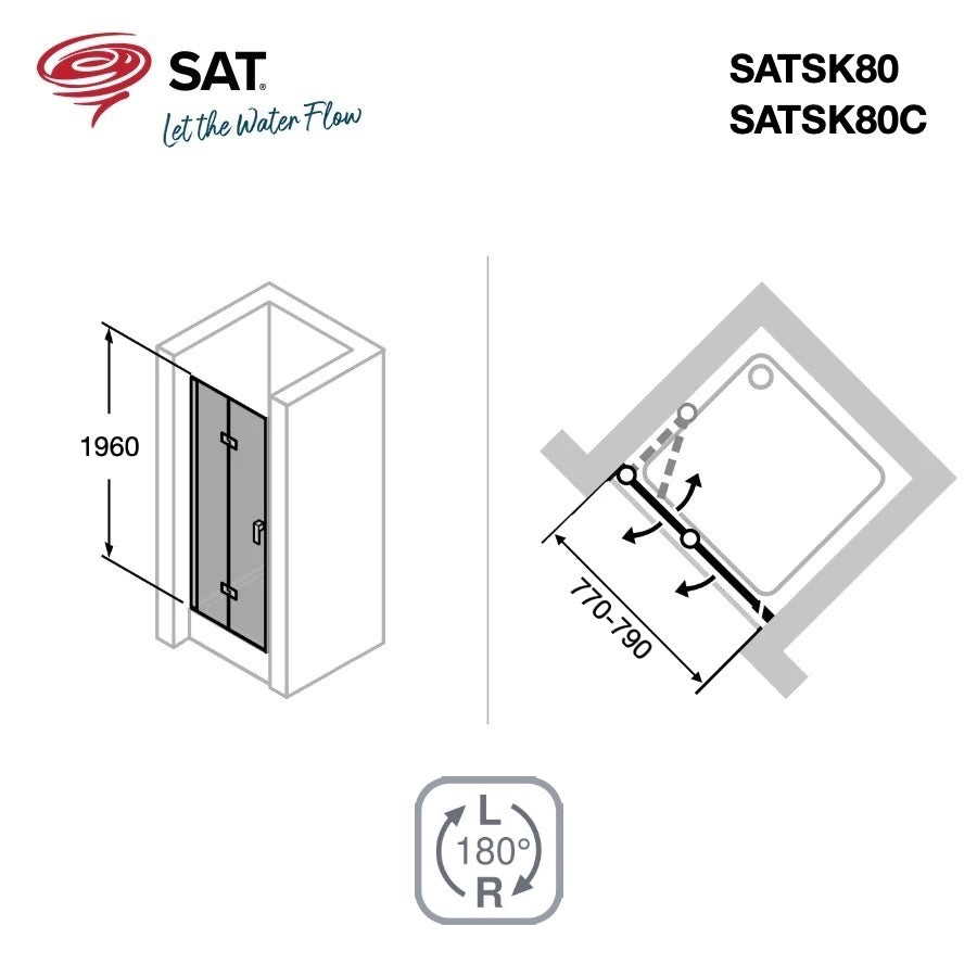 SATSK80C SAT SK 80 cm zložljiva tuš vrata črna