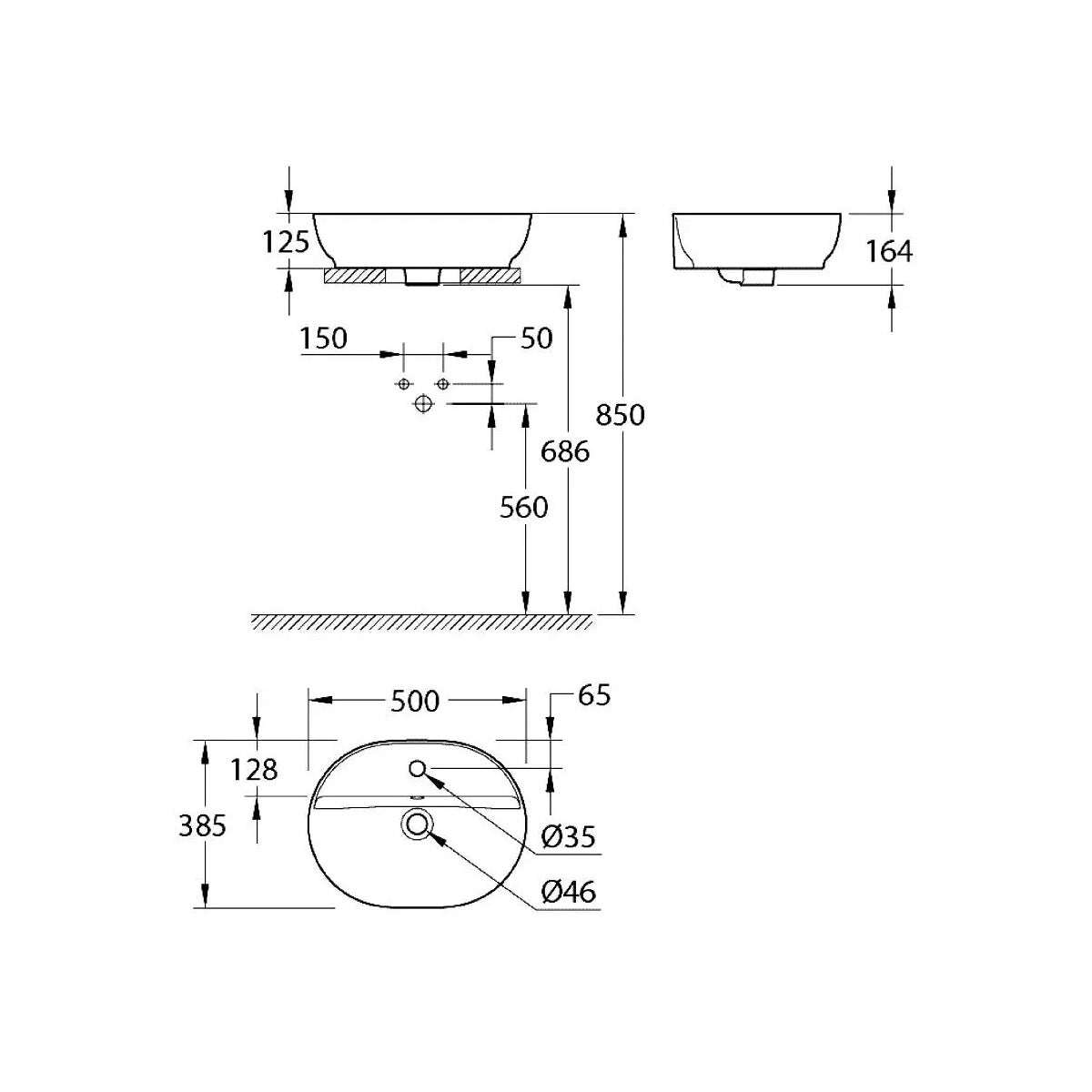 103566SH00 Grohe Essence 50 x 38,5 cm ovalni nadpultni umivalnik z odprtino za armaturo