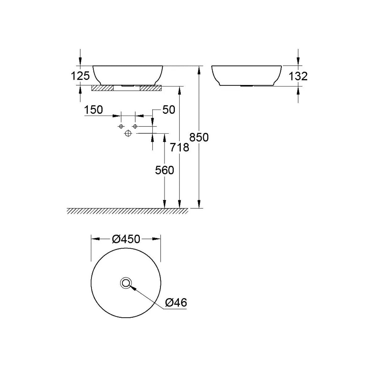 103560SH00 Grohe Essence 45 x 45 cm okrogli beli nadpultni keramični umivalnik