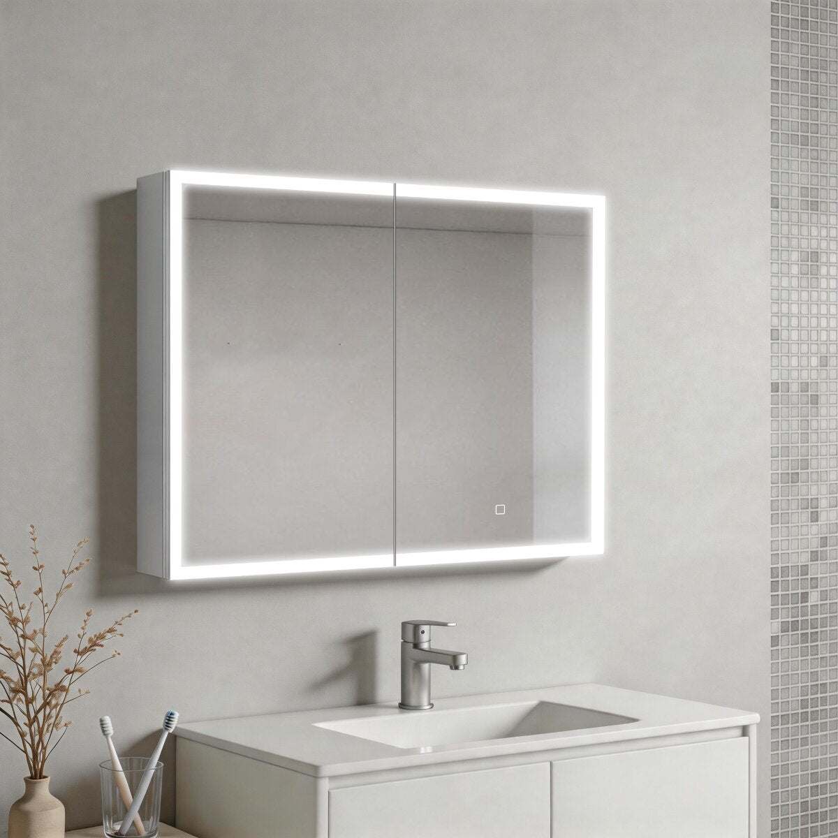 SATZGALED8060AL SAT 80 x 60 cm omarica z ogledalom in LED osvetlitvijo