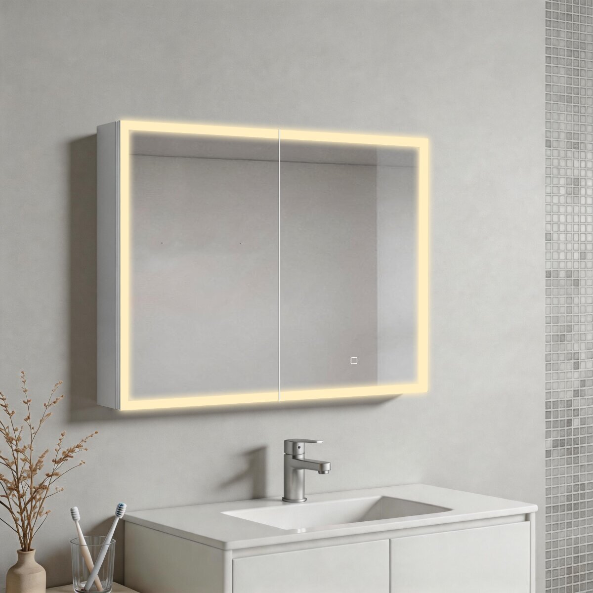 SATZGALED8060AL SAT 80 x 60 cm omarica z ogledalom in LED osvetlitvijo