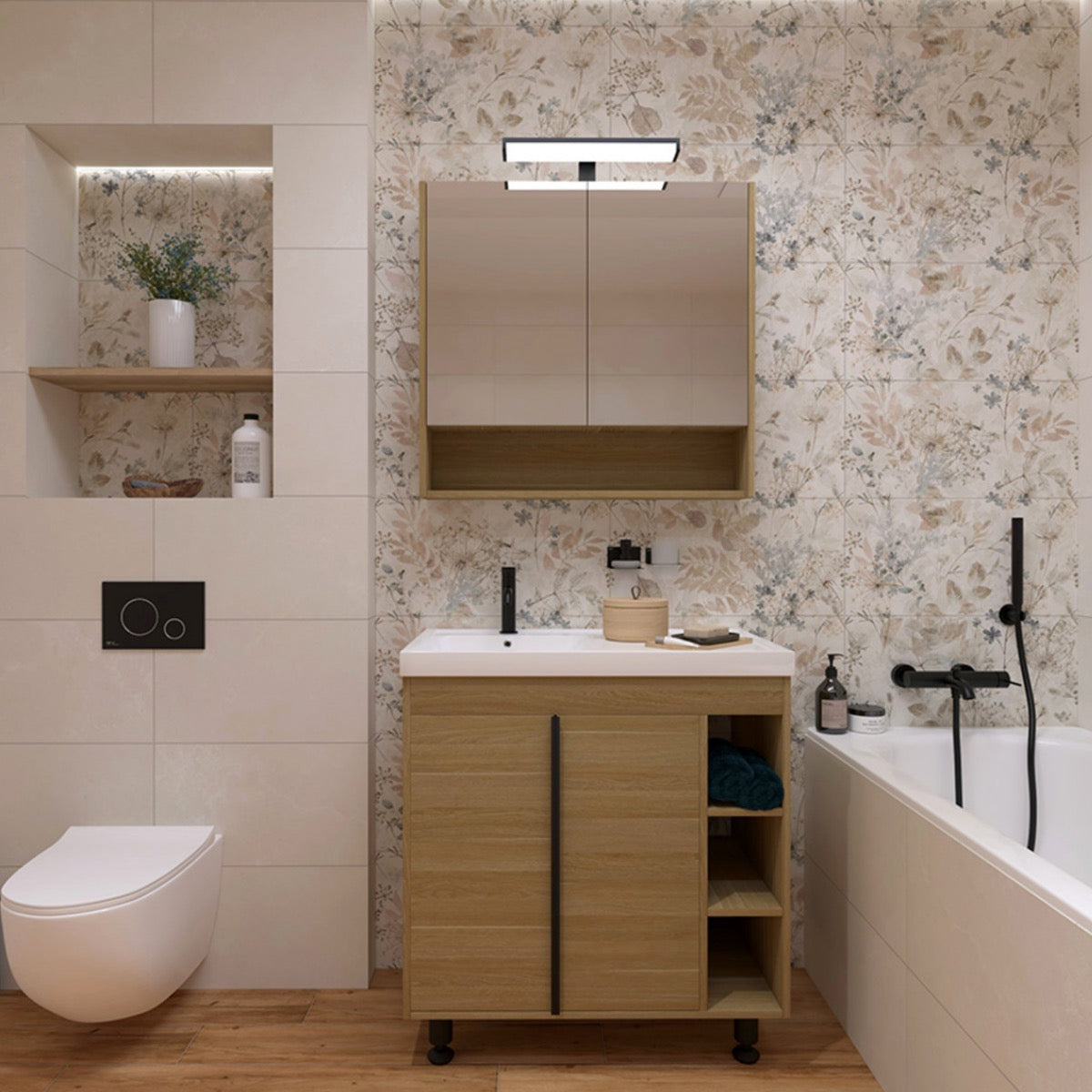 LUCCA80CABD Naturel Lucca 80 x 75 cm omarica z ogledalom