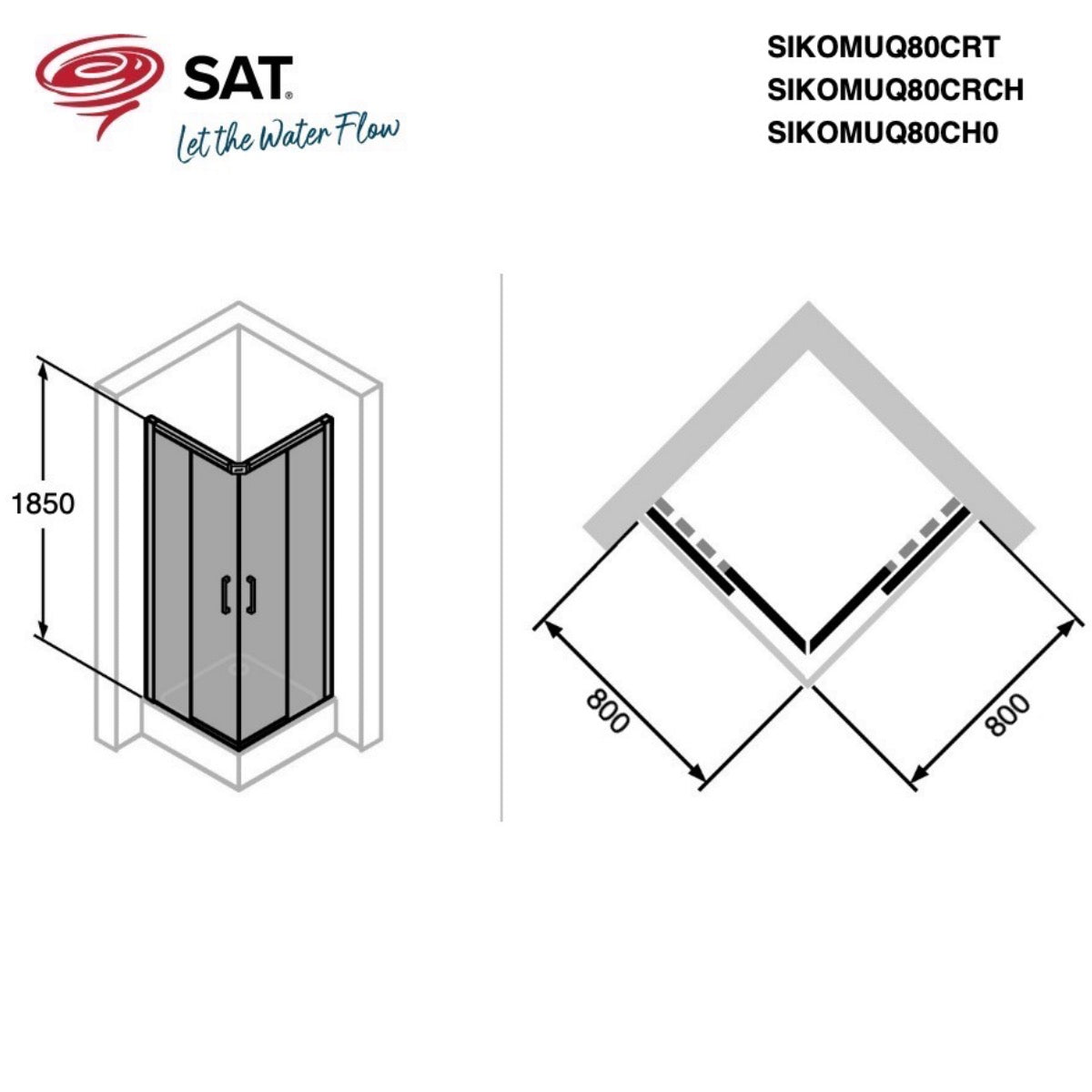 SATPROMUQ80CT SAT PROJECT 80 x 80 kvadratna tuš kabina črna