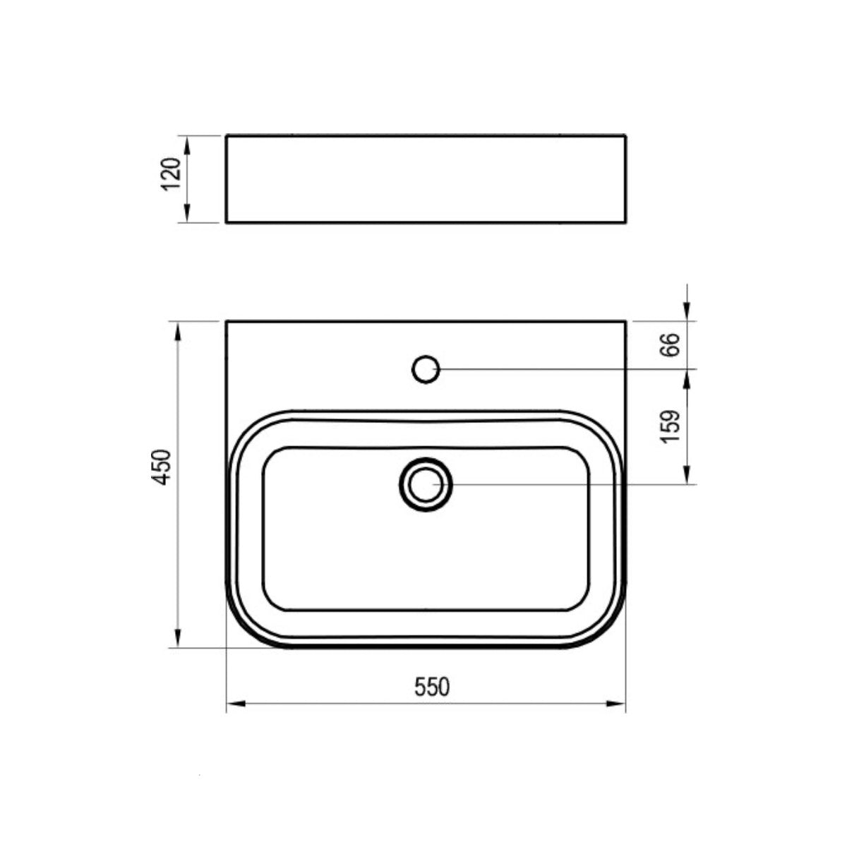XJX01155006 Ravak Ceramic Slim 55 x 45 cm nadpultni keramični umivalnik z odprtino za armaturo