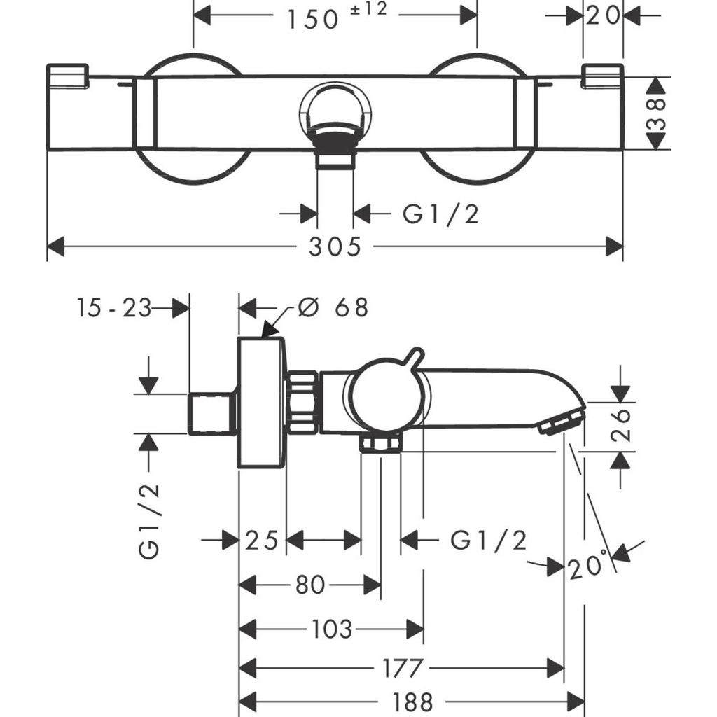 Armature 13114990 Hansgrohe Ecostat Comfort stenska termostatska armatura za kad zlata | KOPALNICA-ONLINE.SI