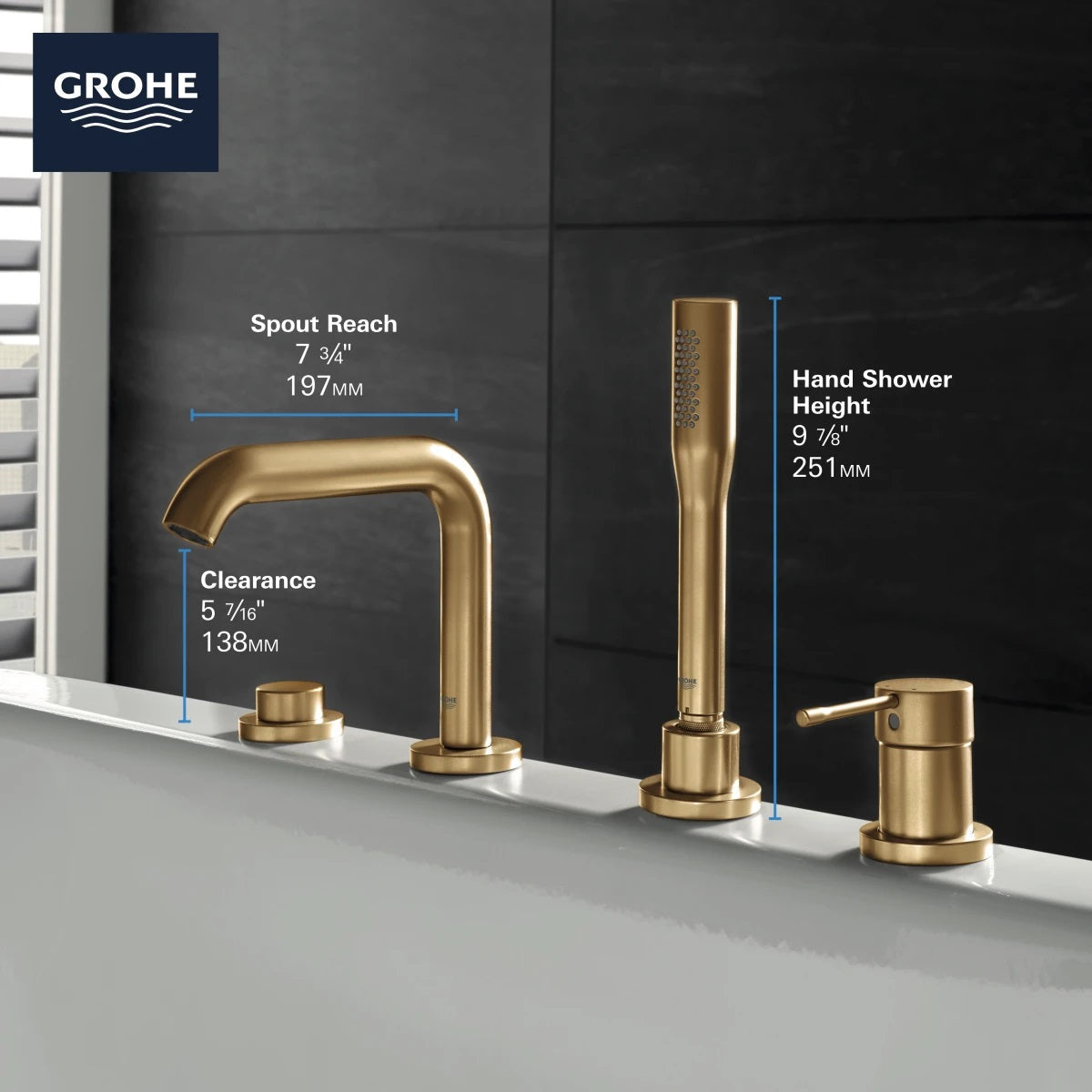 Armature 19578AL1 Grohe Essence New armatura za kad s tuš ročko za namestitev na rob kadi | KOPALNICA-ONLINE.SI