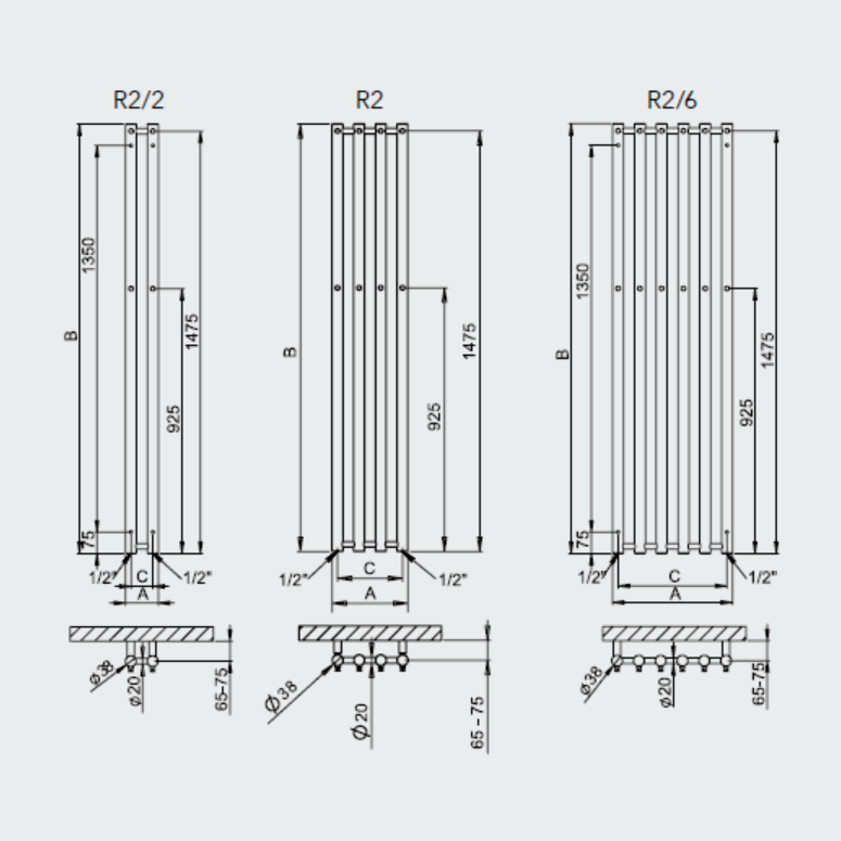RO22661500CR P.M.H. Rosendal 150 cm x 27 cm kopalniški radiator univerzalni