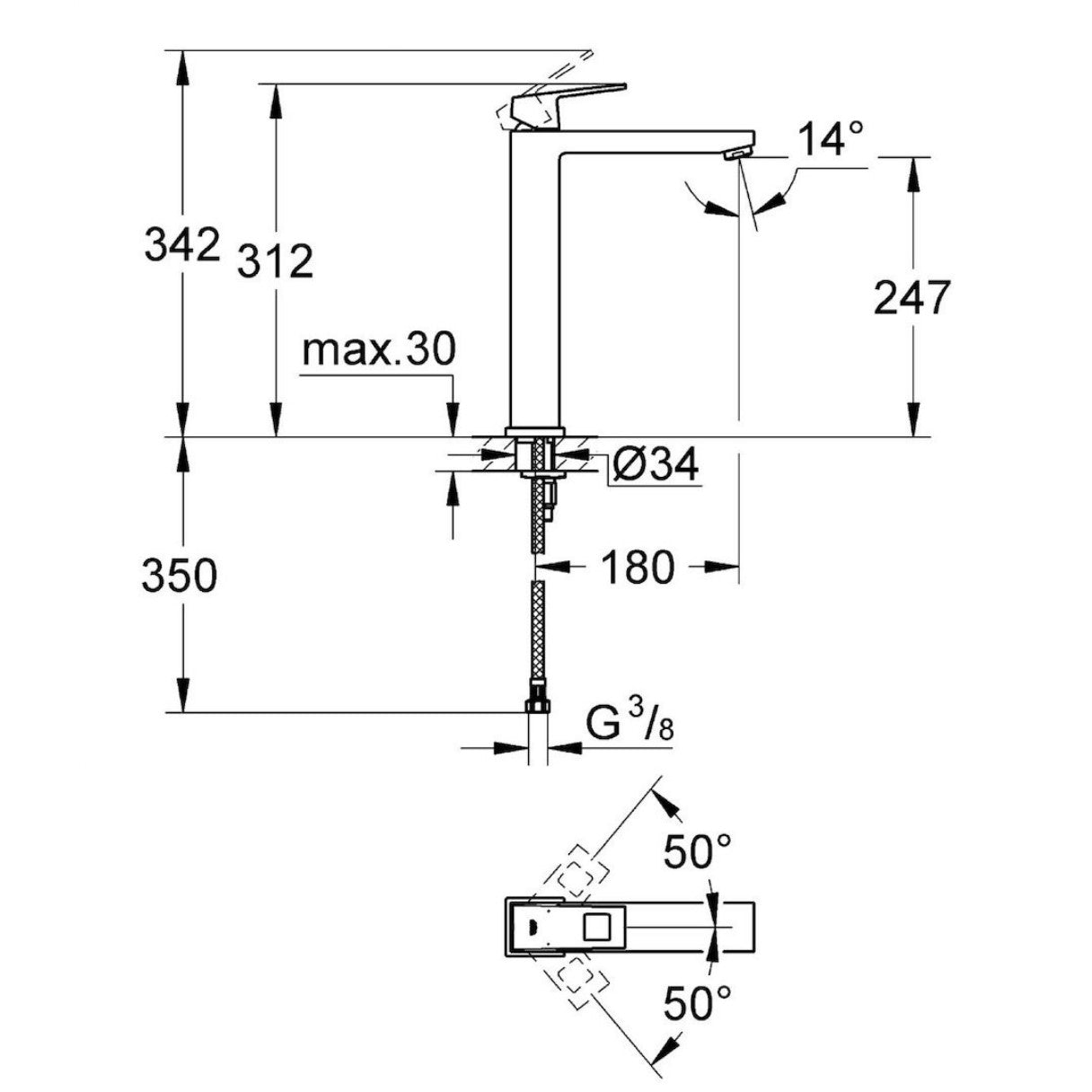 Armature 23406000 Grohe Eurocube visoka armatura za umivalnik | KOPALNICA-ONLINE.SI