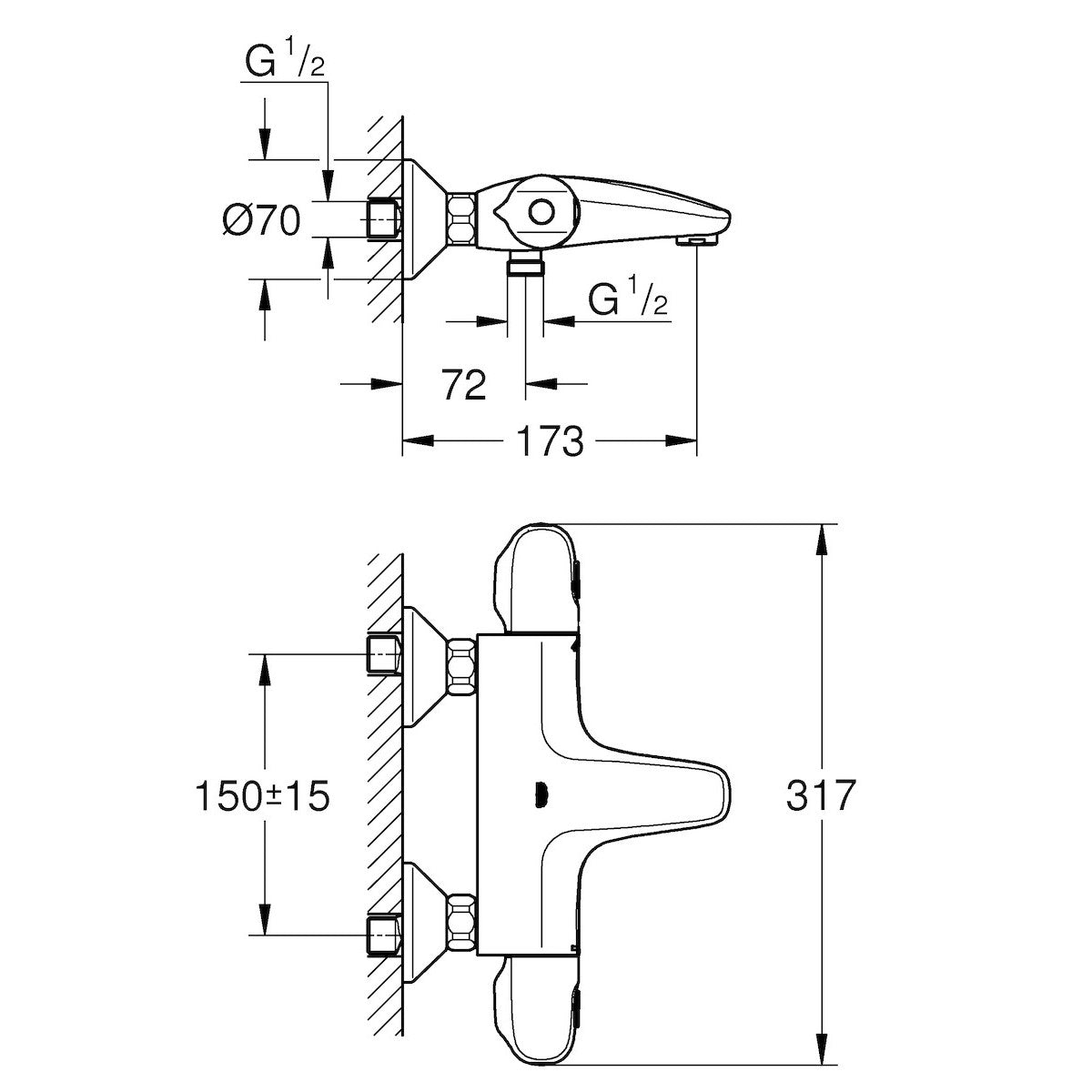 Armature 34155003 Grohe Grohtherm 1000 New stenska termostatska armatura za kad | KOPALNICA-ONLINE.SI