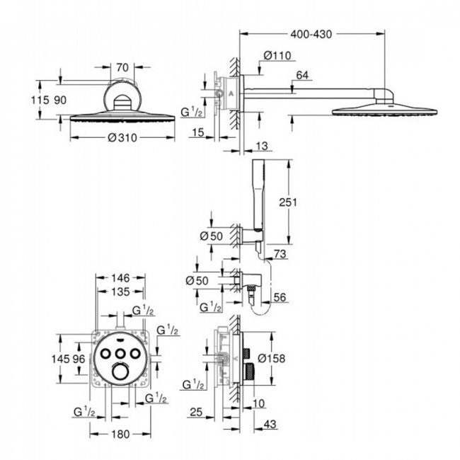 Armature 34705000 Grohe Grohtherm SmartControl termostatski podometni komplet za tuš | KOPALNICA-ONLINE.SI