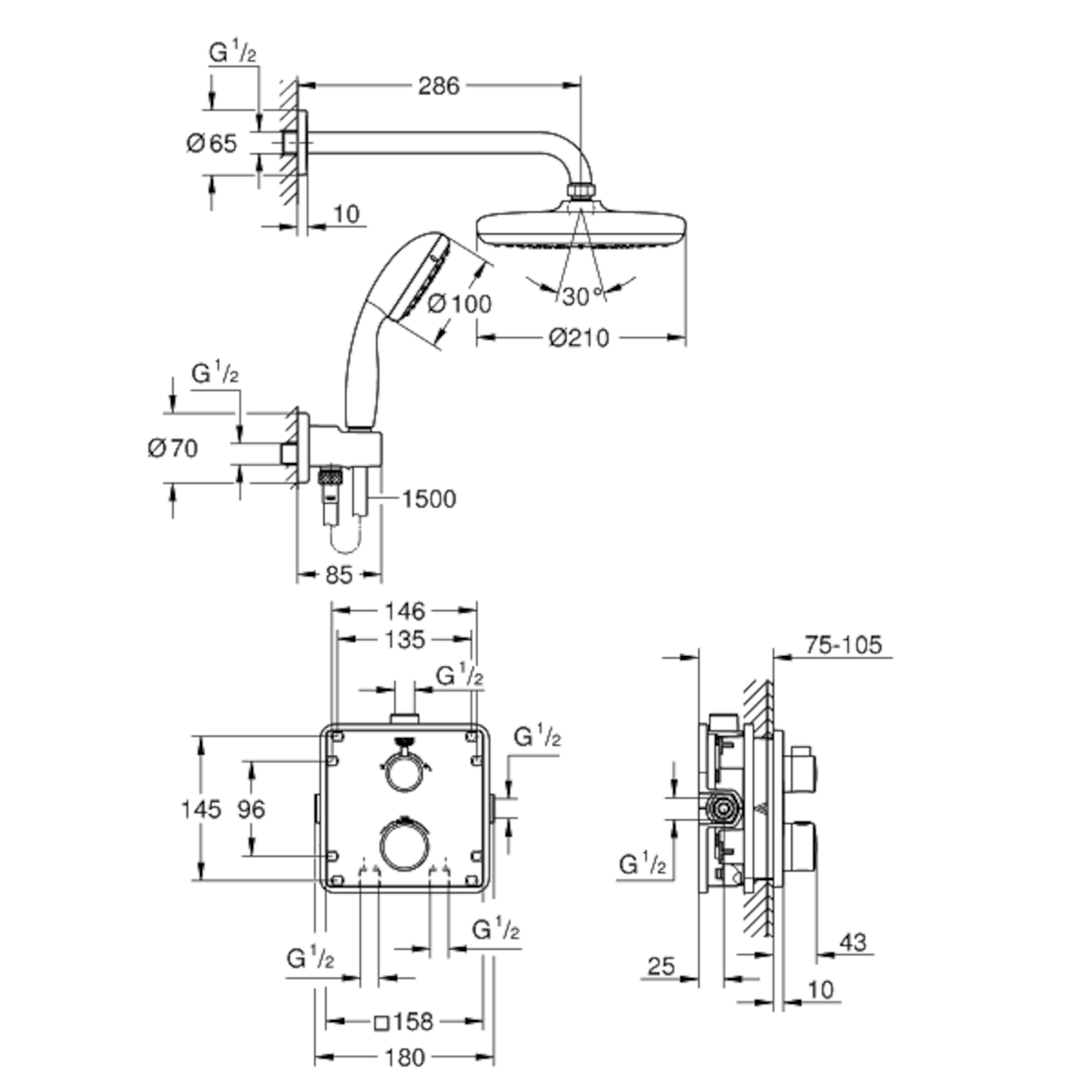 Armature 34729000 Grohe Grohtherm termostatski podometni komplet za tuš | KOPALNICA-ONLINE.SI