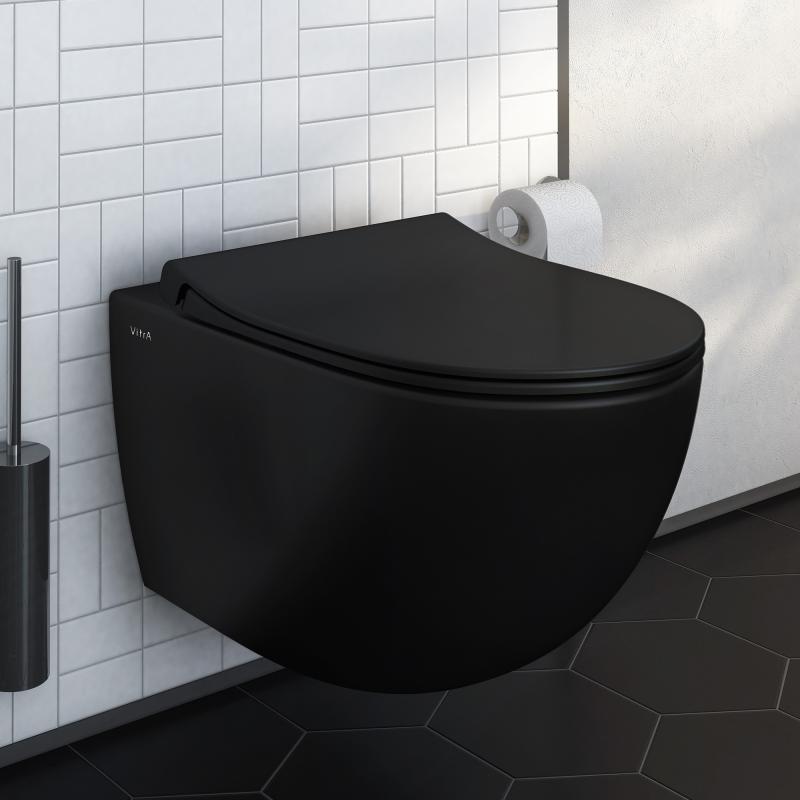 WC školjke 7848-083-6147 Vitra Sento SmoothFlush viseča brezrobna WC školjka črna z WC desko s počasnim zapiranjem | KOPALNICA-ONLINE.SI
