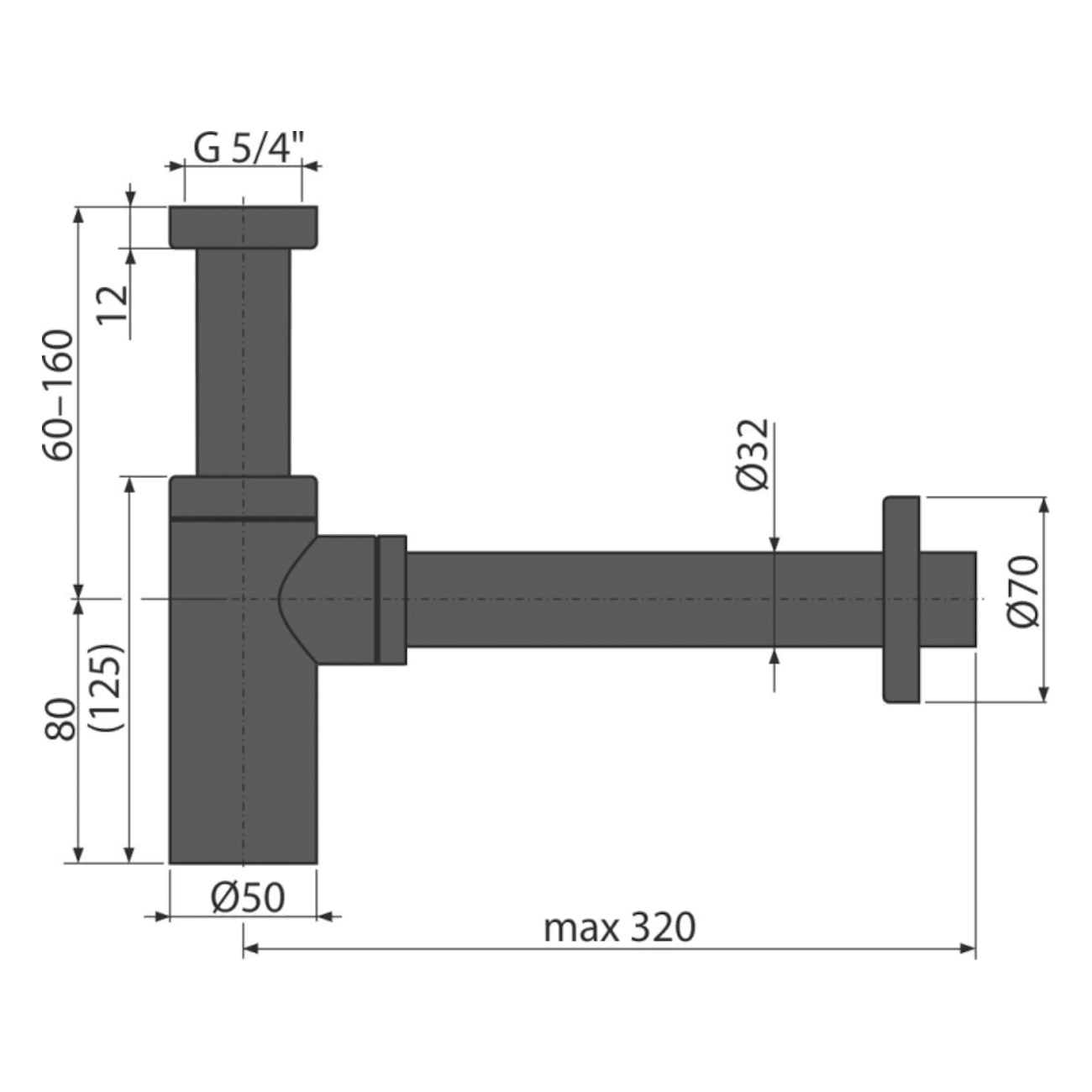 Sifoni A400BLACK Alcaplast sifon za umivalnik spodnji del črni z mat zaključkom | KOPALNICA-ONLINE.SI