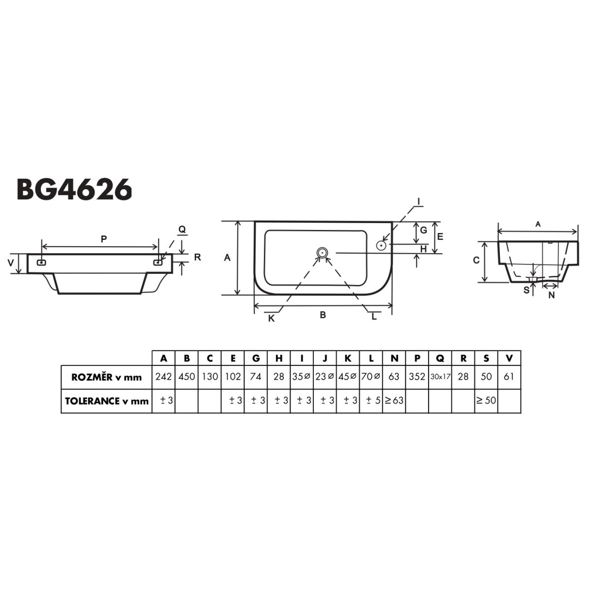 Umivalniki BG4626 desna izvedba Glacera Bigio 45 x 24 cm univerzalni keramični umivalnik z odprtino za armaturo | KOPALNICA-ONLINE.SI
