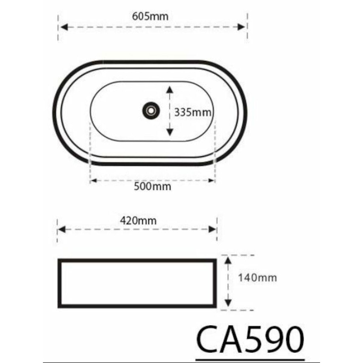 Umivalniki CA590 Sapho Caleo 60,5 x 42 cm ovalni nadpultni umivalnik | KOPALNICA-ONLINE.SI