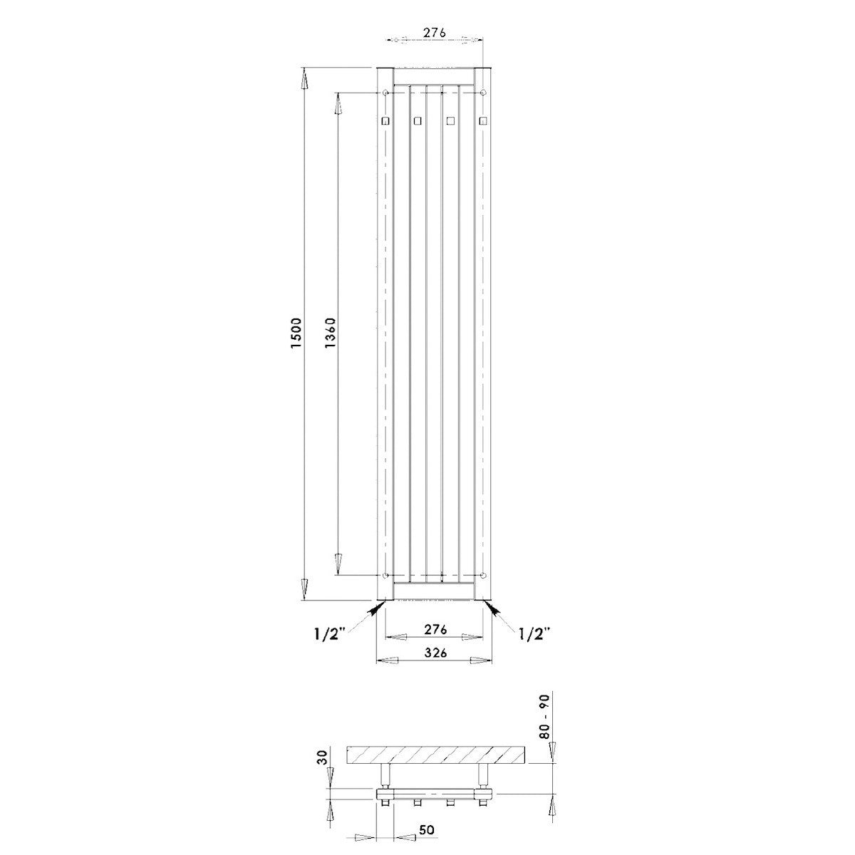 Radiatorji DAH53261500 P.M.H. Provence 150 cm x 32 cm kopalniški radiator univerzalni | KOPALNICA-ONLINE.SI