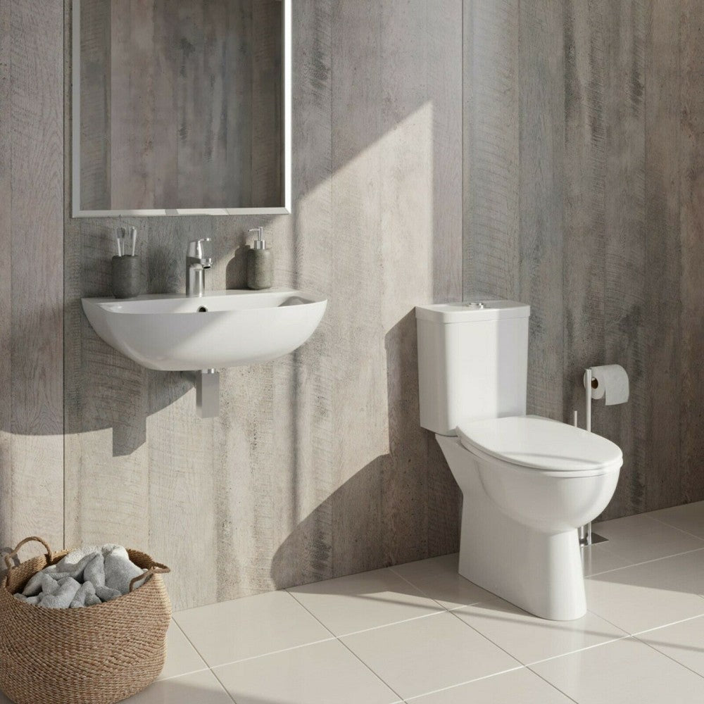 WC školjke 39346000 Grohe Bau Ceramic talna brezrobna WC školjka monoblok (talni izliv) z WC desko s počasnim zapiranjem | KOPALNICA-ONLINE.SI