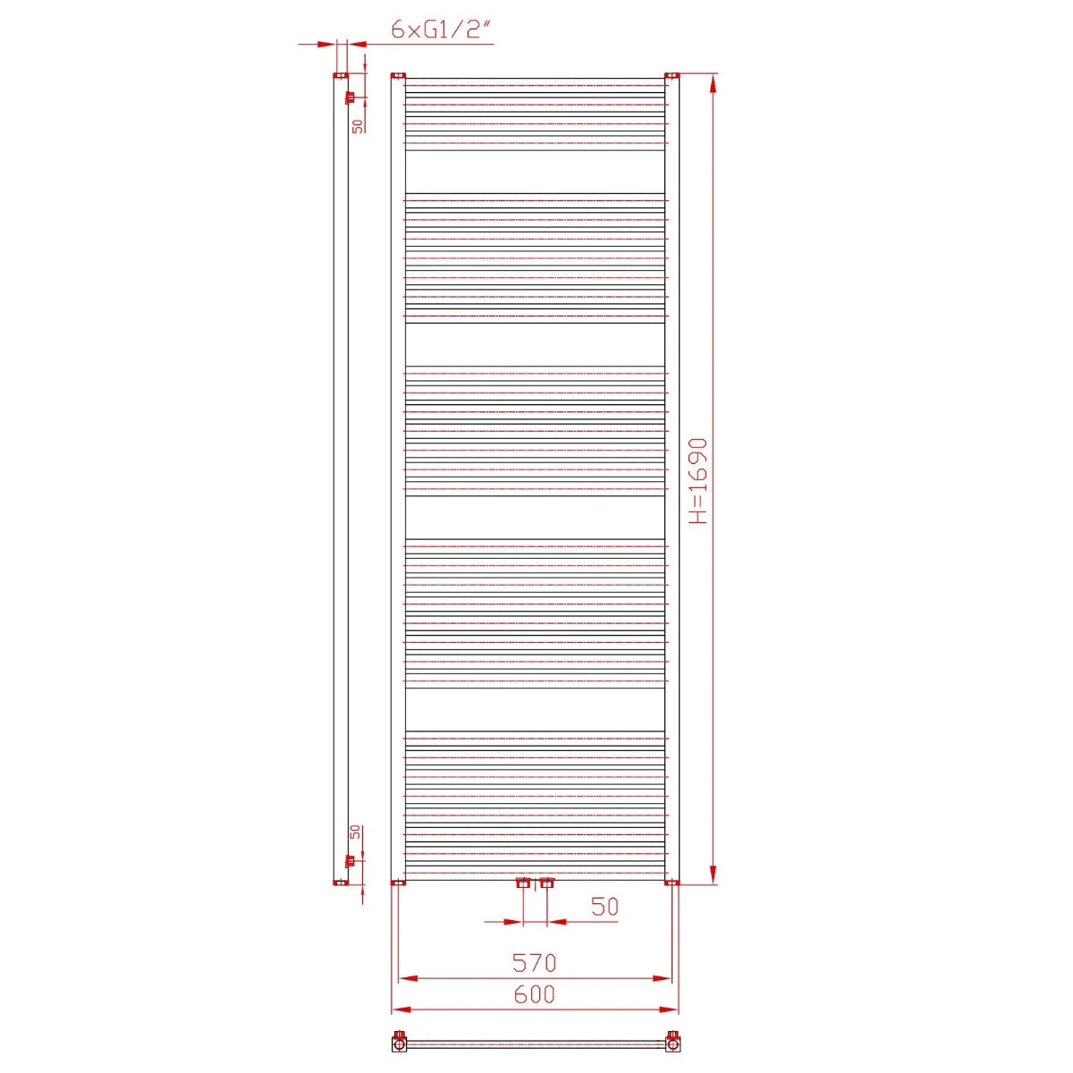 KH6001690SBL Thermal Trend KH 60 cm x 169 cm črni kopalniški radiator univerzalni