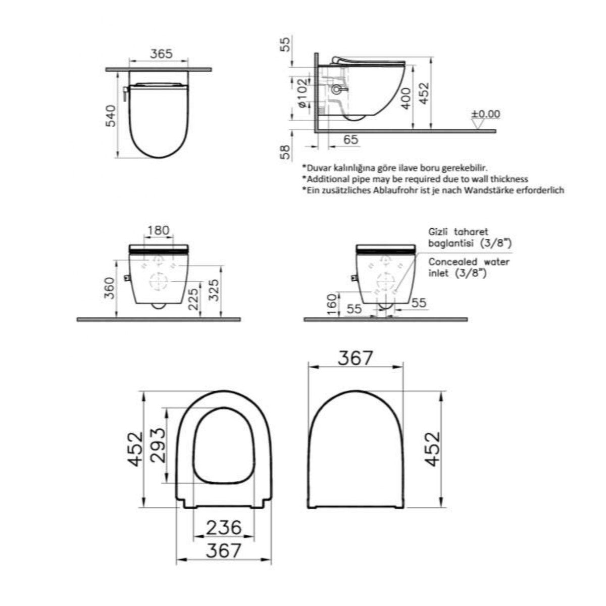 SATINF011RREXPBFCT SAT Infinitio WC školjka s funkcijo bide termostat in WC desko s počasnim zapiranjem
