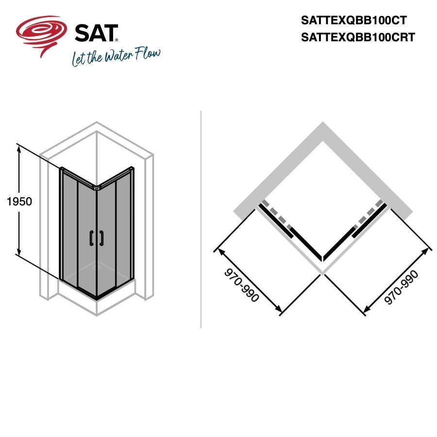 SATTEXQBB100CT SAT TEX BB  100 x 100 kvadratna tuš kabina brez okvirja črna