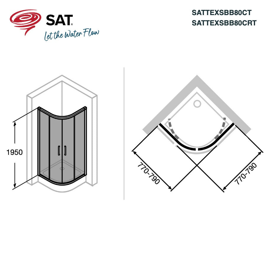 SATTEXSBB80CRT SAT TEX BB  80 x 80 polkrožna tuš kabina brez okvirja