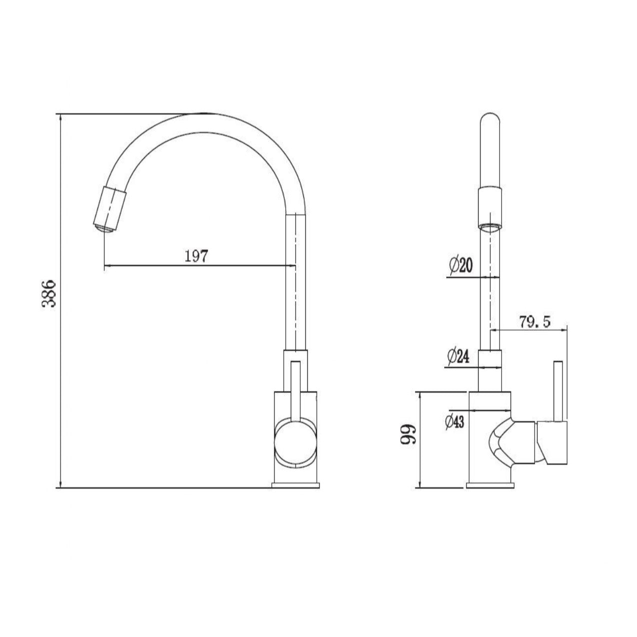 SIKOBSLPRO290B S-Line Pro visoka vrtljiva kuhinjska armatura