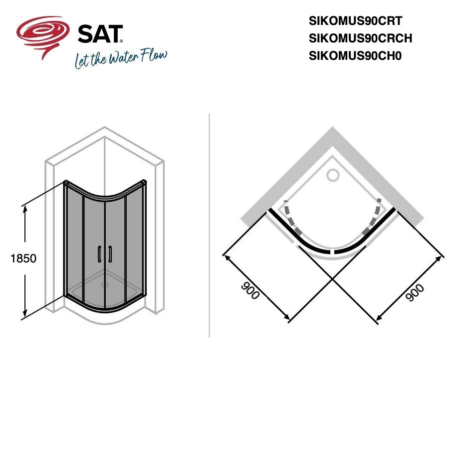 SIKOMUS90CH0 SAT PROJECT 90 x 90 polkrožna tuš kabina