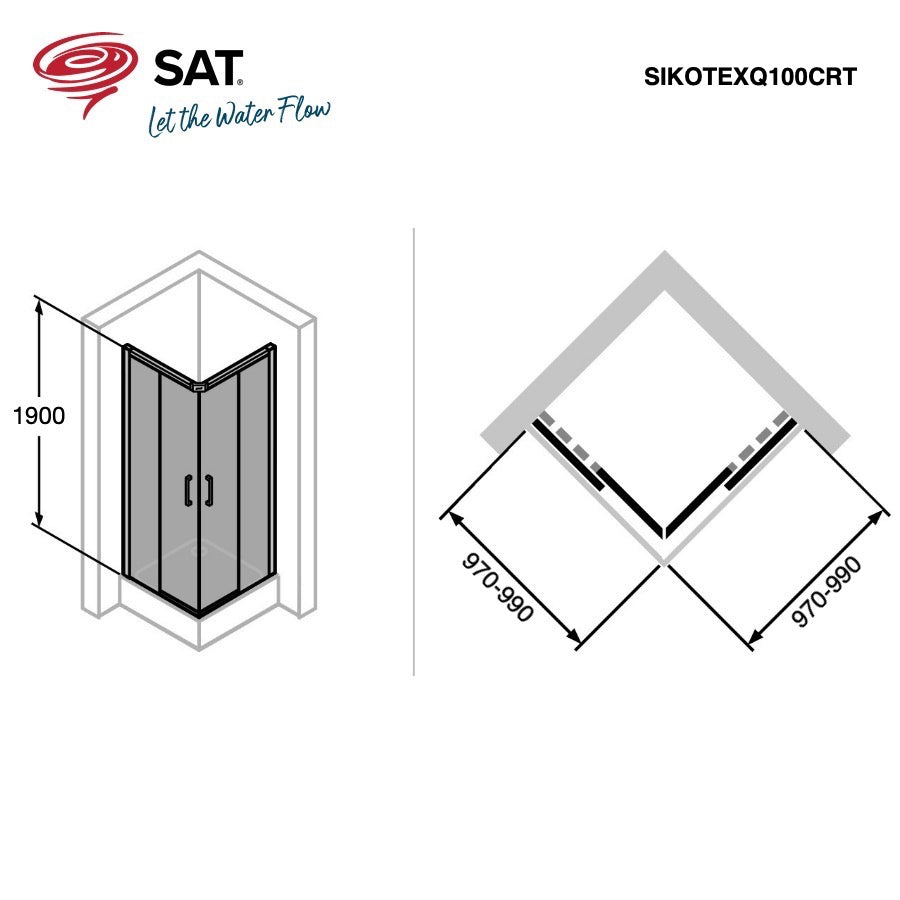 SIKOTEXQ100CRT SAT TEX 100 x 100 kvadratna tuš kabina