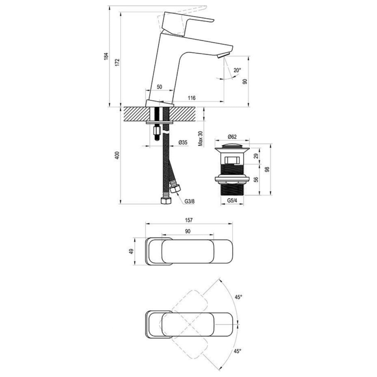 X070149 Ravak 10° Free Click-Clack armatura za umivalnik črna