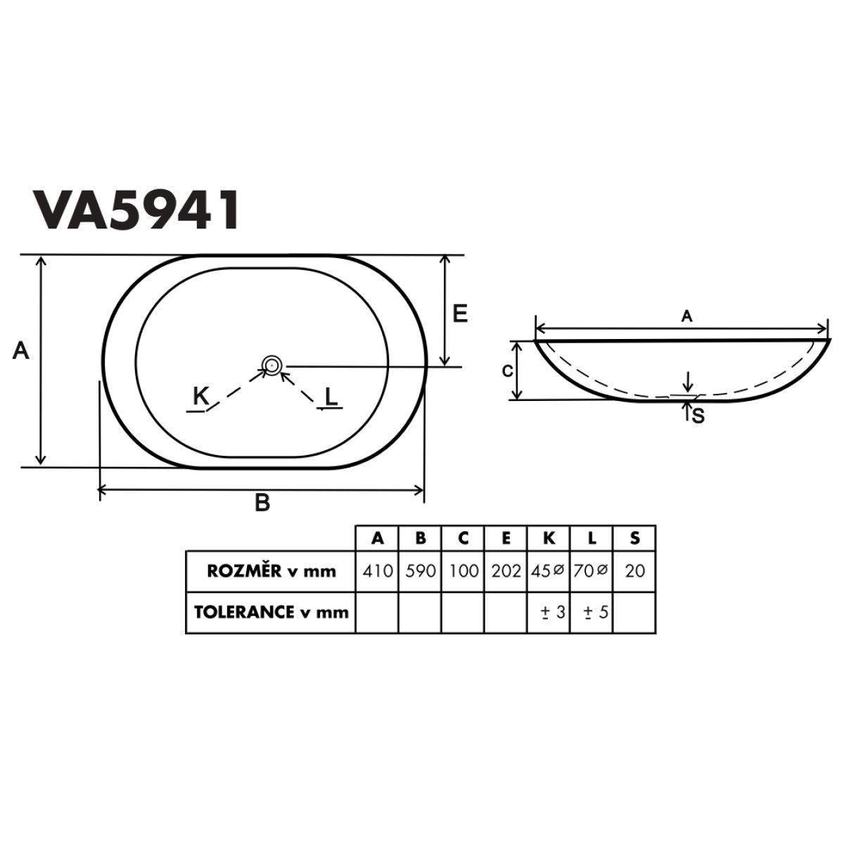VA5941 Glacera Vallone 59 x 41 cm ovalni nadpultni umivalnik
